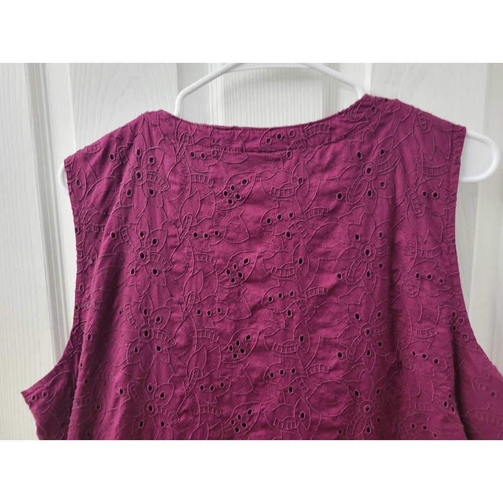 Liz Claiborne Wild Cherry Eyelet Cotton Button Front Midi Dress Pockets XL - Picture 10 of 12